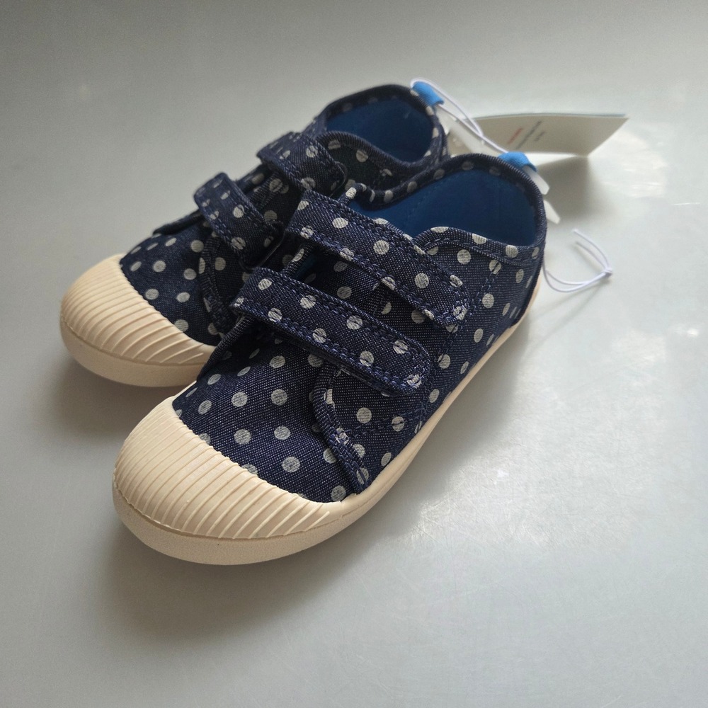 Cat & Jack Toddler Navy‎ Polka Dot Canvas Sneakers Double Strap Size 11 NEW